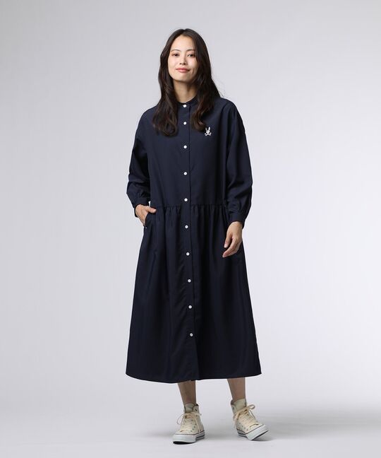 [WOMEN]ノーカラーシャツワンピース