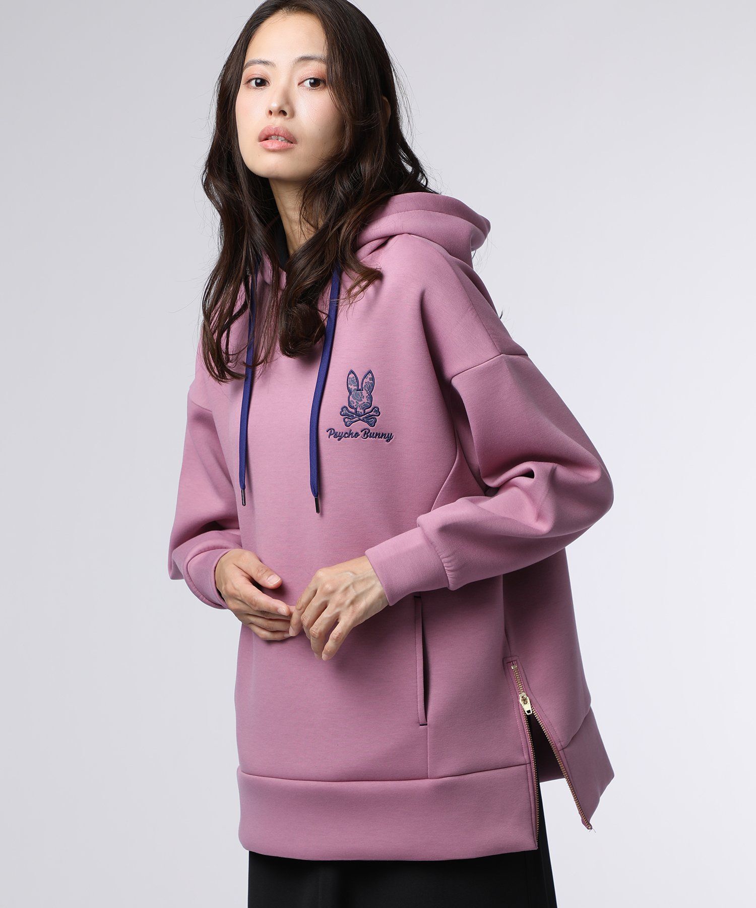 ま*り様 サイコバニー / ダブルZIP バックロゴ フーディー パーカー 未使 WOMEN]ダブルフェイス サイドジップパーカ｜Psycho Bunny｜サイコ