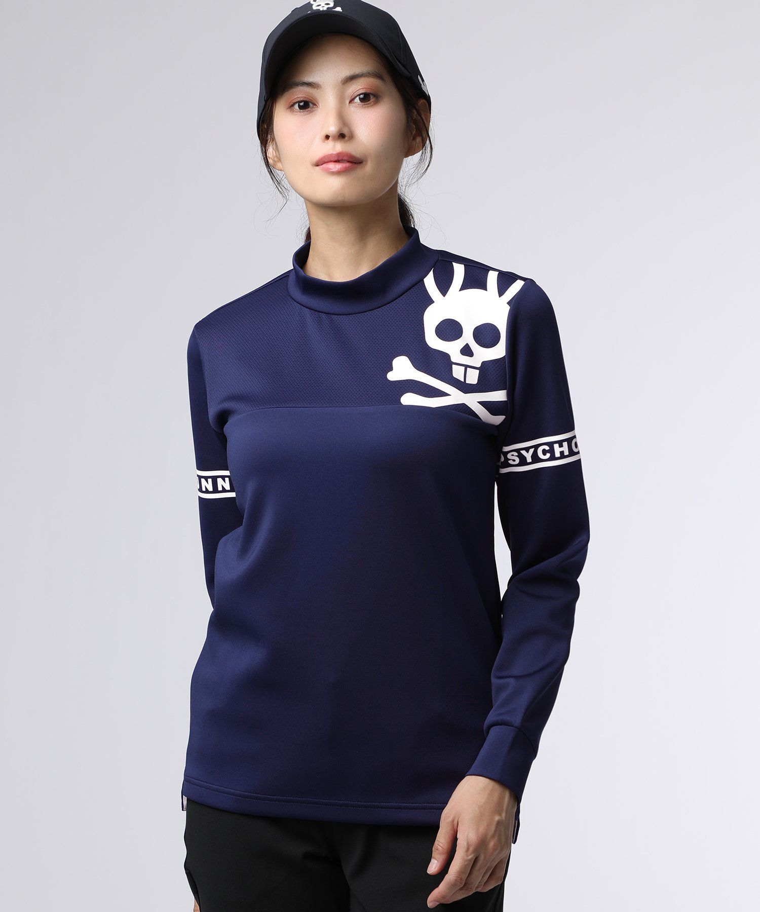 GOLF][WOMEN]ラインスリーブロゴ モックネックTシャツ｜Psycho Bunny