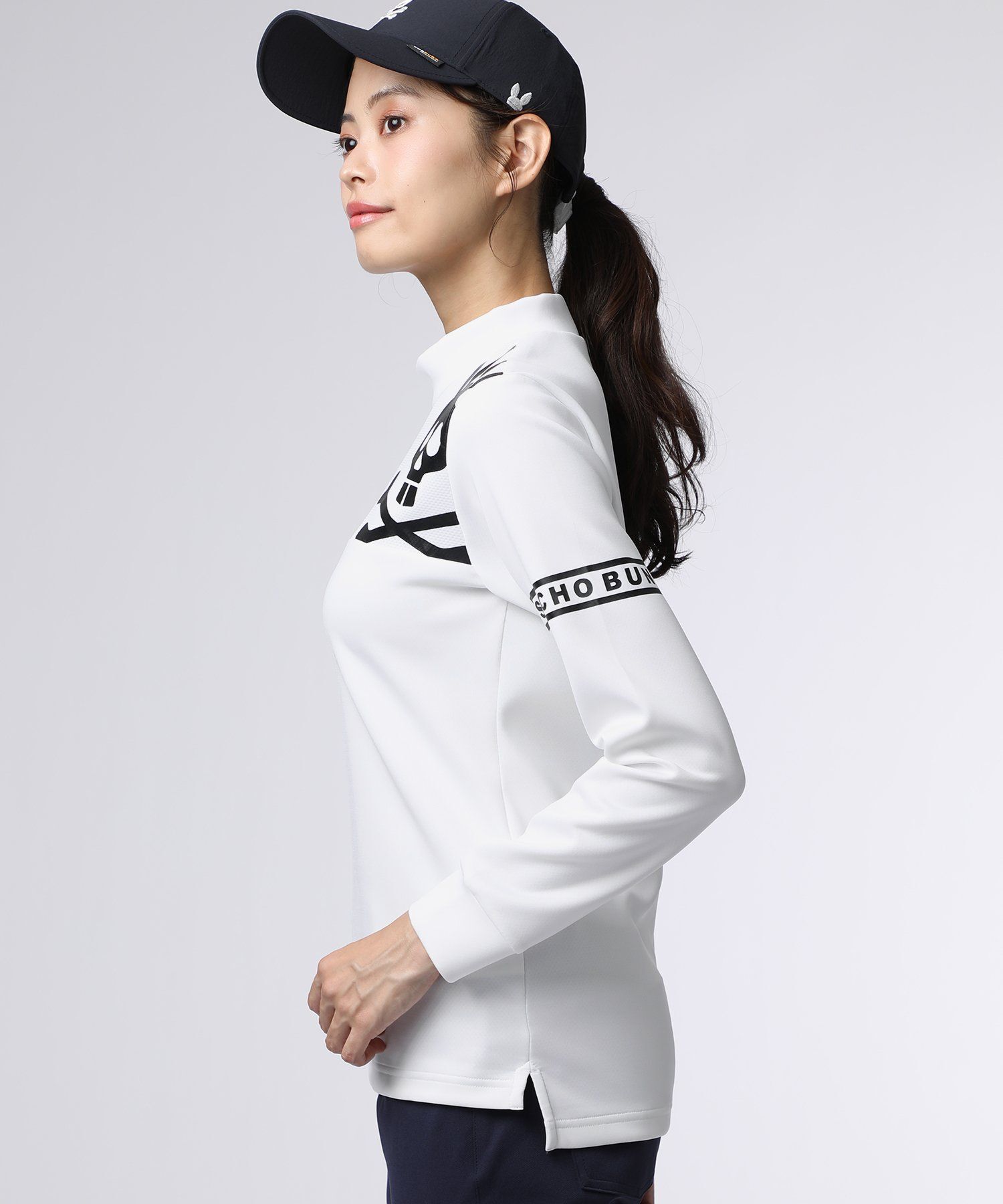 GOLF][WOMEN]ラインスリーブロゴ モックネックTシャツ｜Psycho Bunny