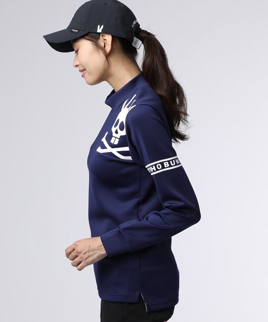 [GOLF][WOMEN]ラインスリーブロゴ モックネックＴシャツ