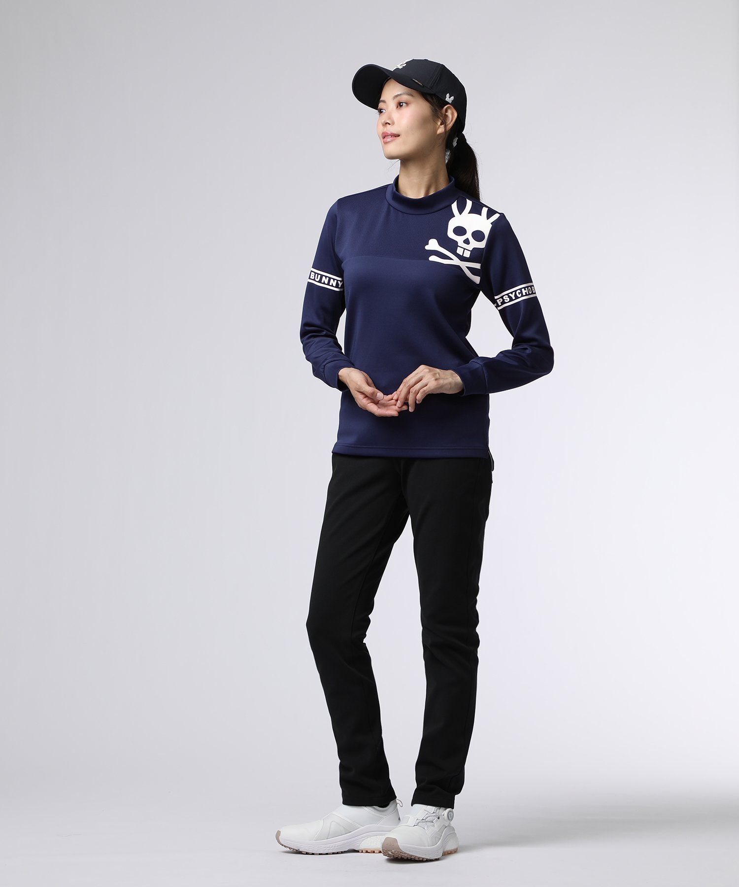 GOLF][WOMEN]ラインスリーブロゴ モックネックTシャツ｜Psycho Bunny