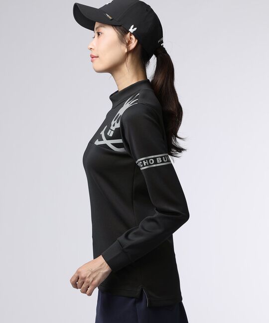 [GOLF][WOMEN]ラインスリーブロゴ モックネックＴシャツ
