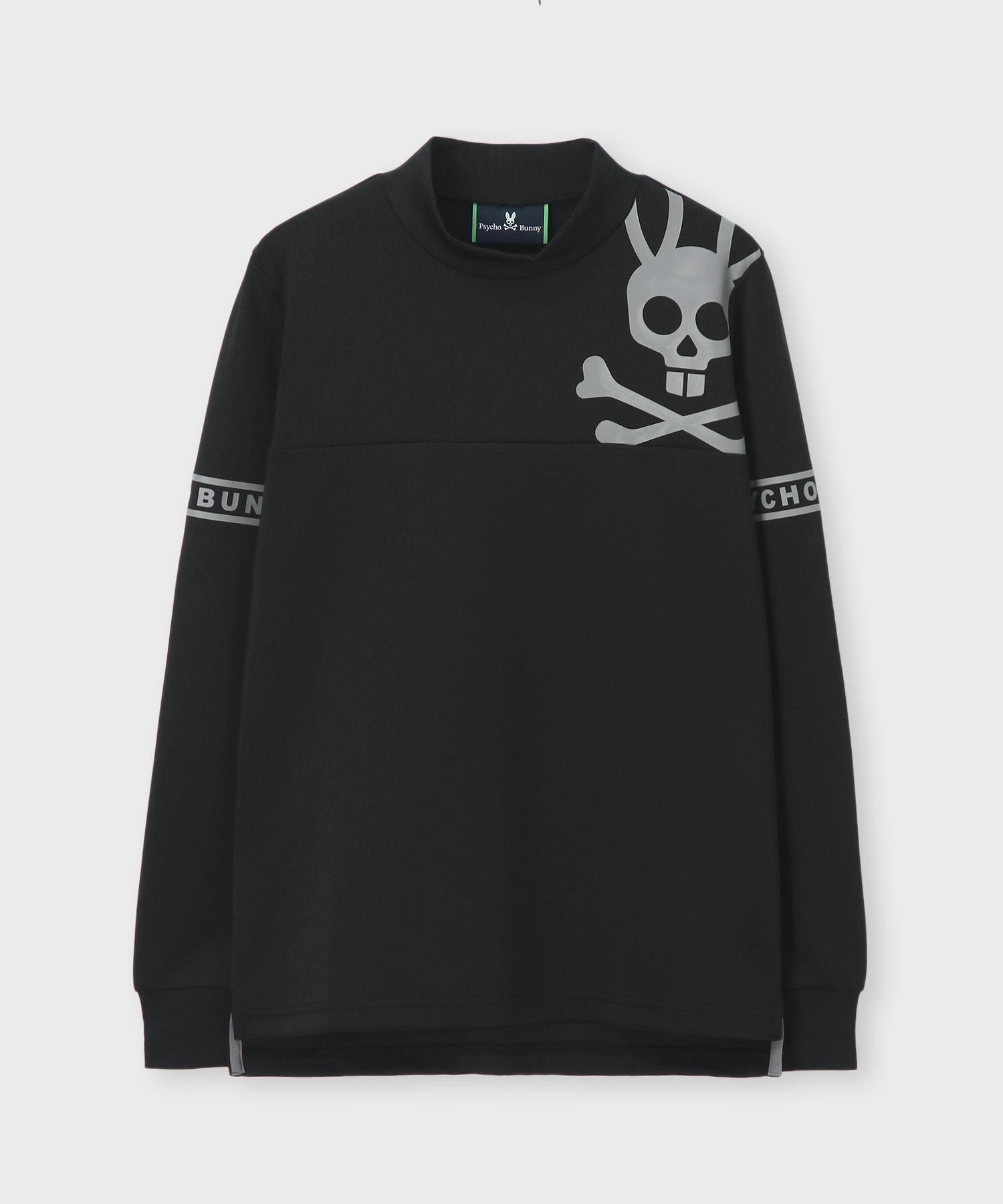 【未使用】サイコバニー モックネック Ｔシャツ 裏起毛 ラインモチーフ 黒 XL 未使用】サイコバニー モックネック Tシャツ 裏起毛 ラインモチーフ