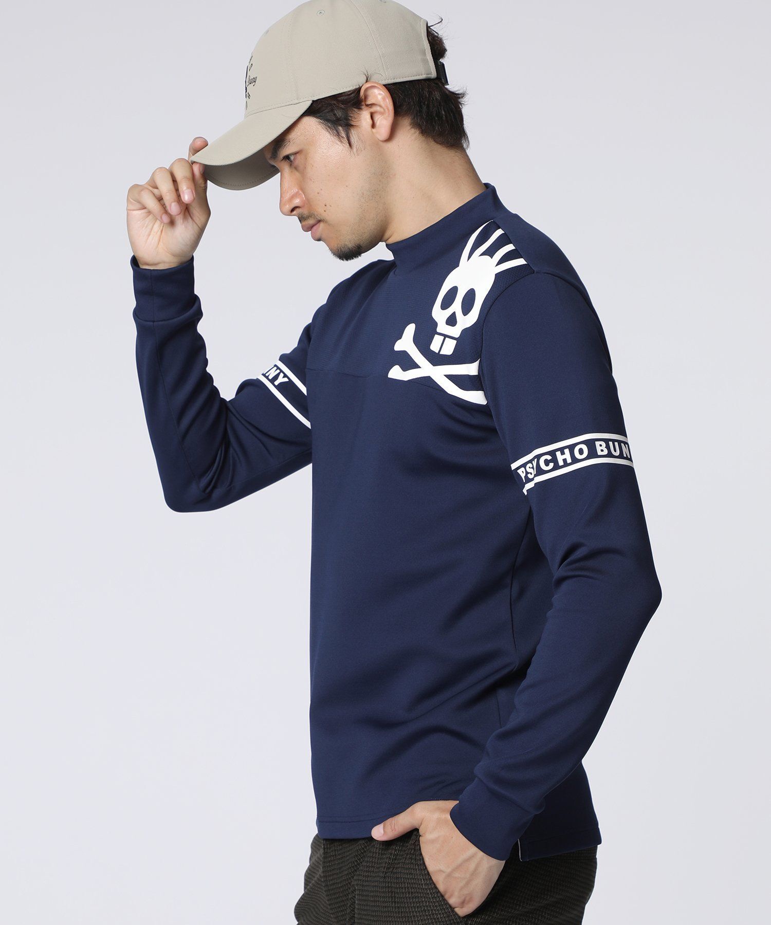 GOLF]ラインスリーブロゴ モックネックTシャツ｜Psycho Bunny｜サイコ