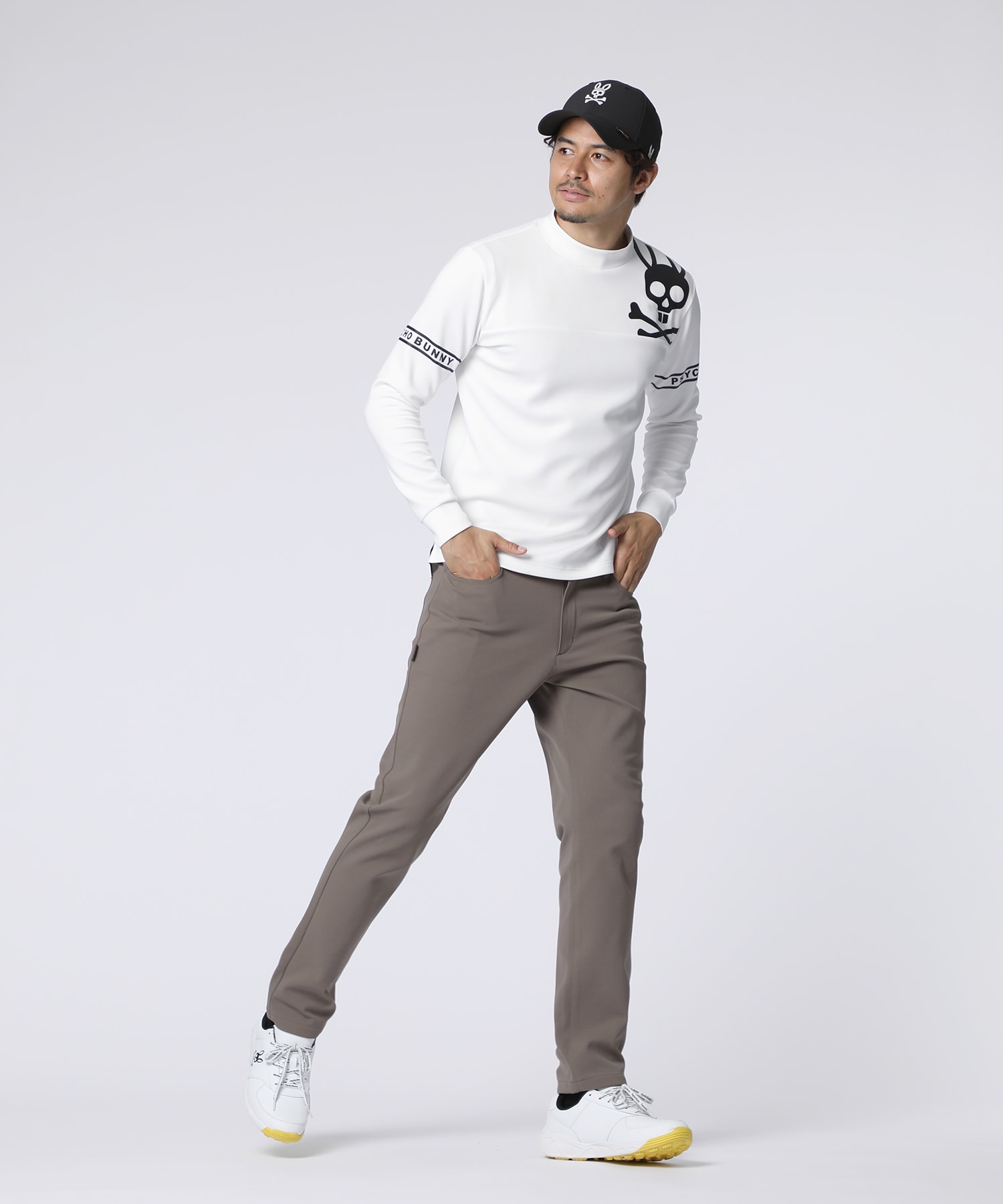 GOLF]ラインスリーブロゴ モックネックTシャツ｜Psycho Bunny｜サイコ