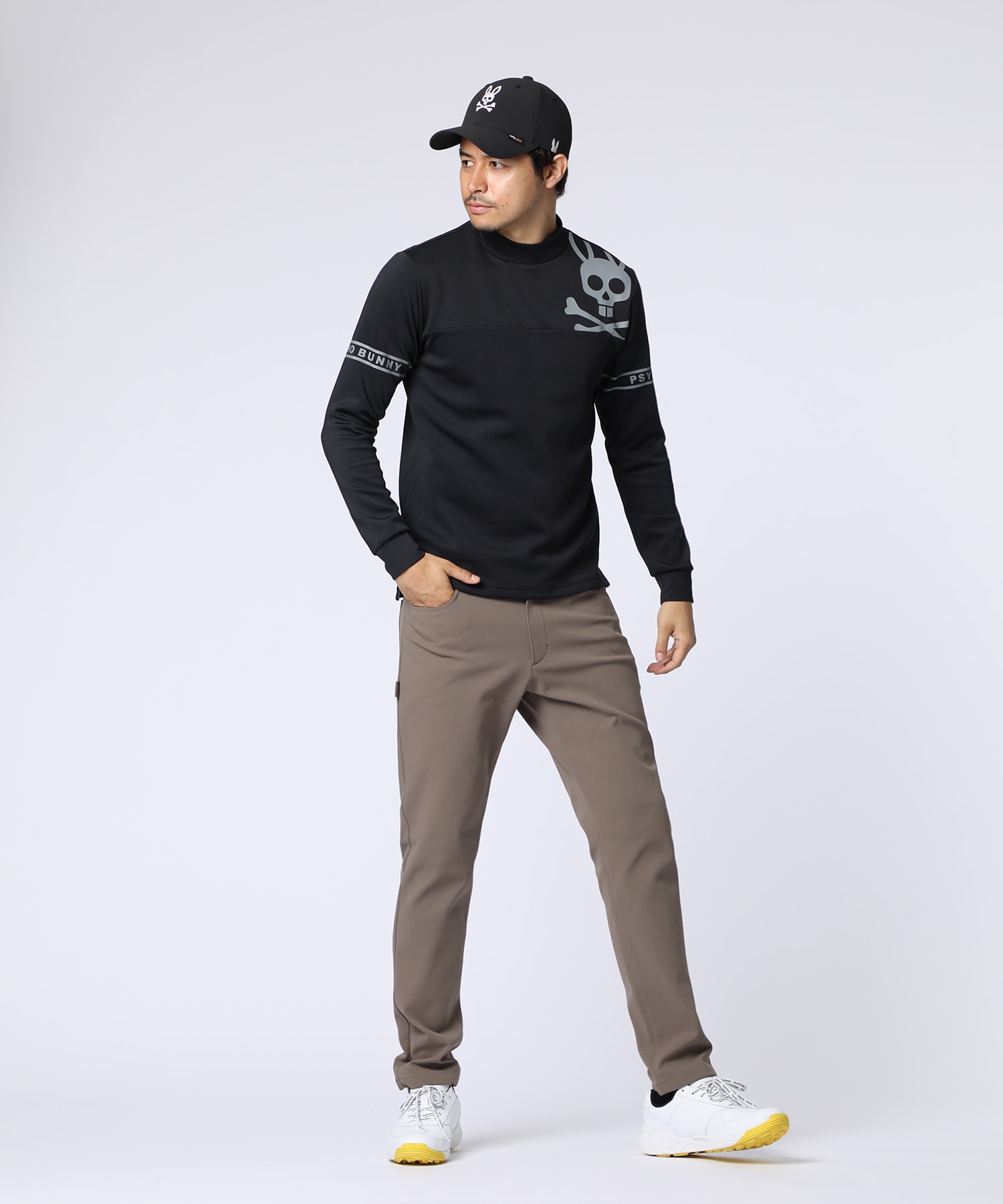 GOLF]ラインスリーブロゴ モックネックTシャツ｜Psycho Bunny｜サイコ