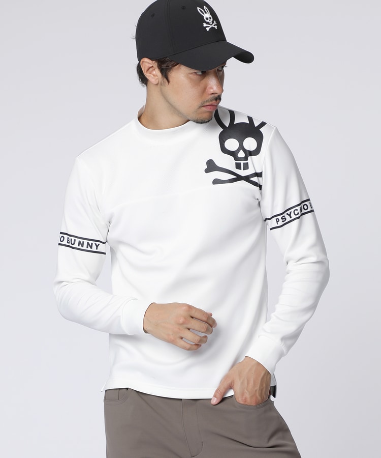 ✨美品✨サイコバニー ゴルフウェア モックネック 長袖 白 胸元ロゴ GOLF]ラインスリーブロゴ モックネックTシャツ｜Psycho Bunny｜サイコ