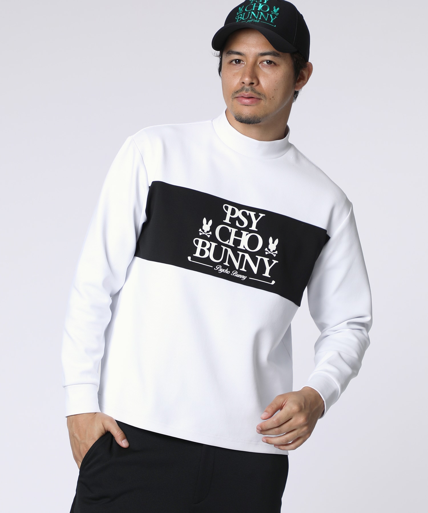 GOLF]モダングラフィック バイカラーモックネックTシャツ｜Psycho