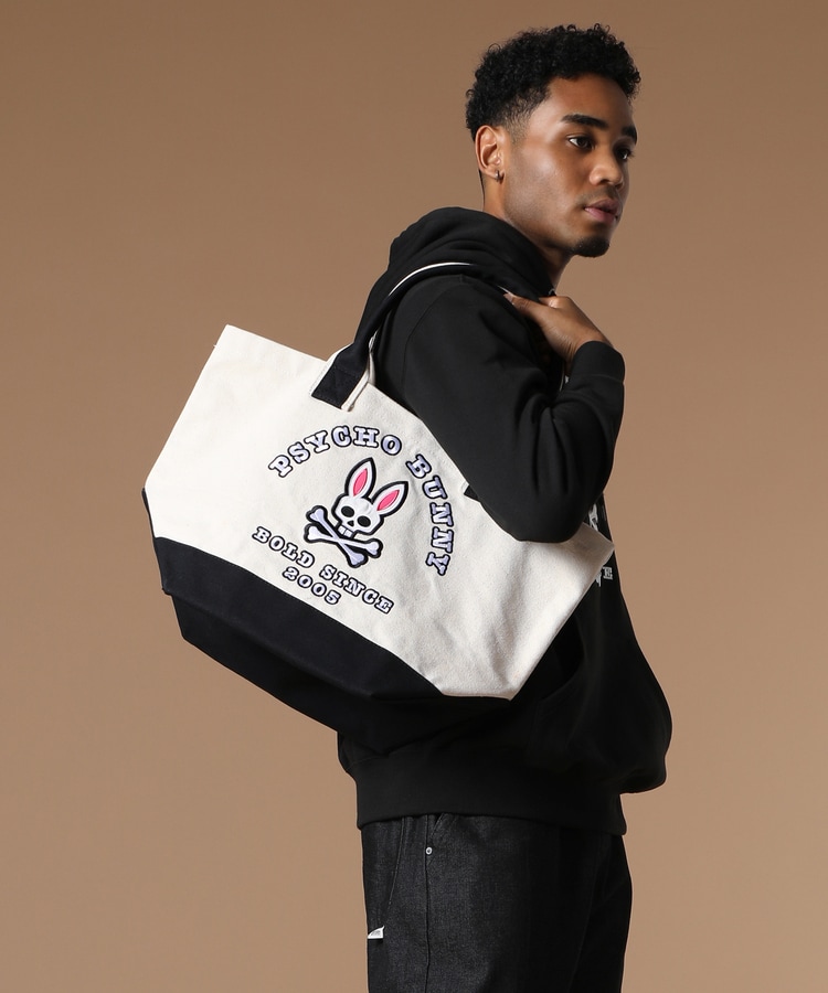 【新品】PsychoBunny　ロッカーバッグ　トートバッグ　フラッグロゴ　白色 新品】PsychoBunny ロッカーバッグ トートバッグ フラッグロゴ 白色