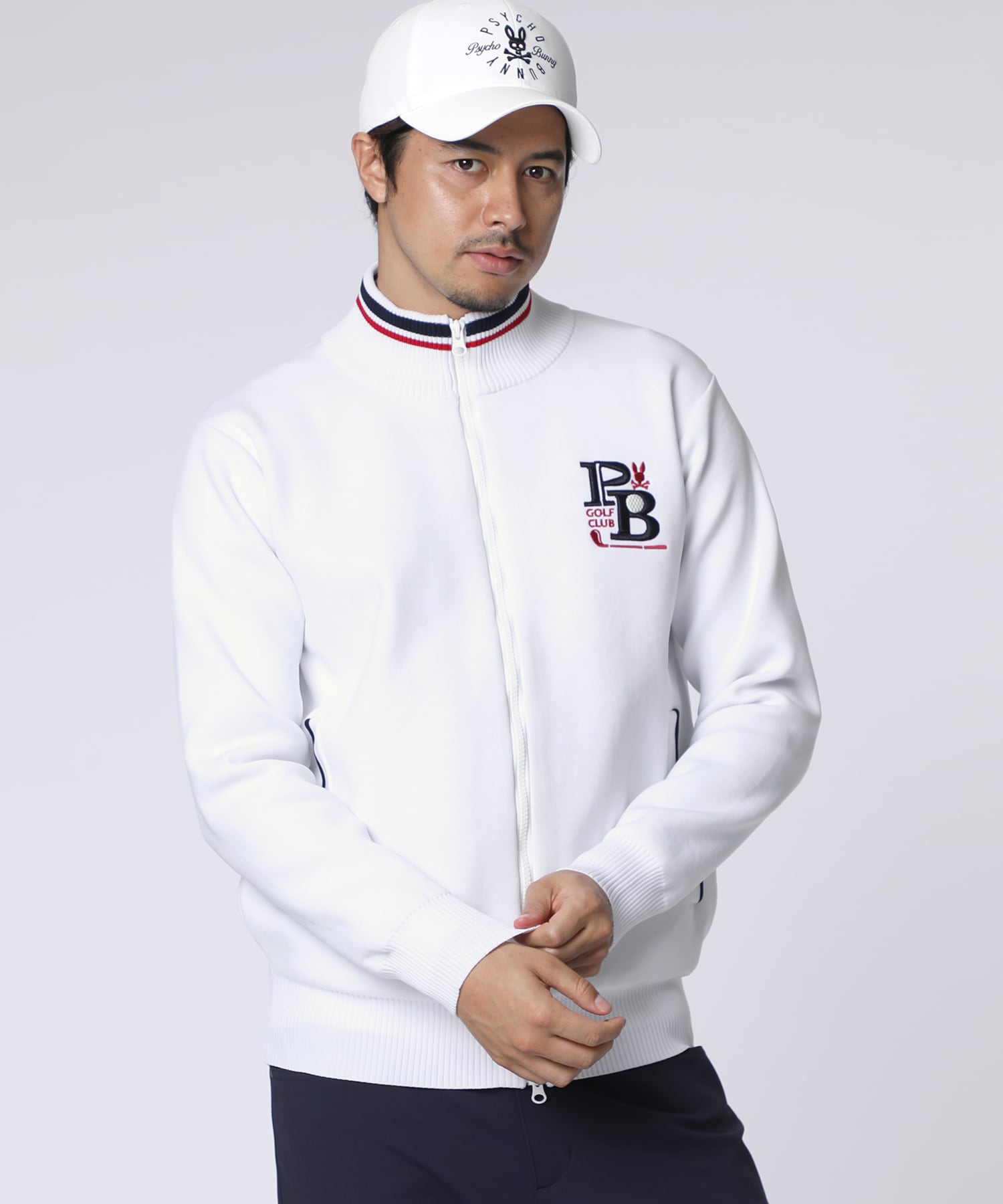 美品 サイコバニー ケーブルニットセーター L ゴルフウェア メンズ ホワイト GOLF]ゴルフクラブ フルジップニットカーディガン｜Psycho Bunny