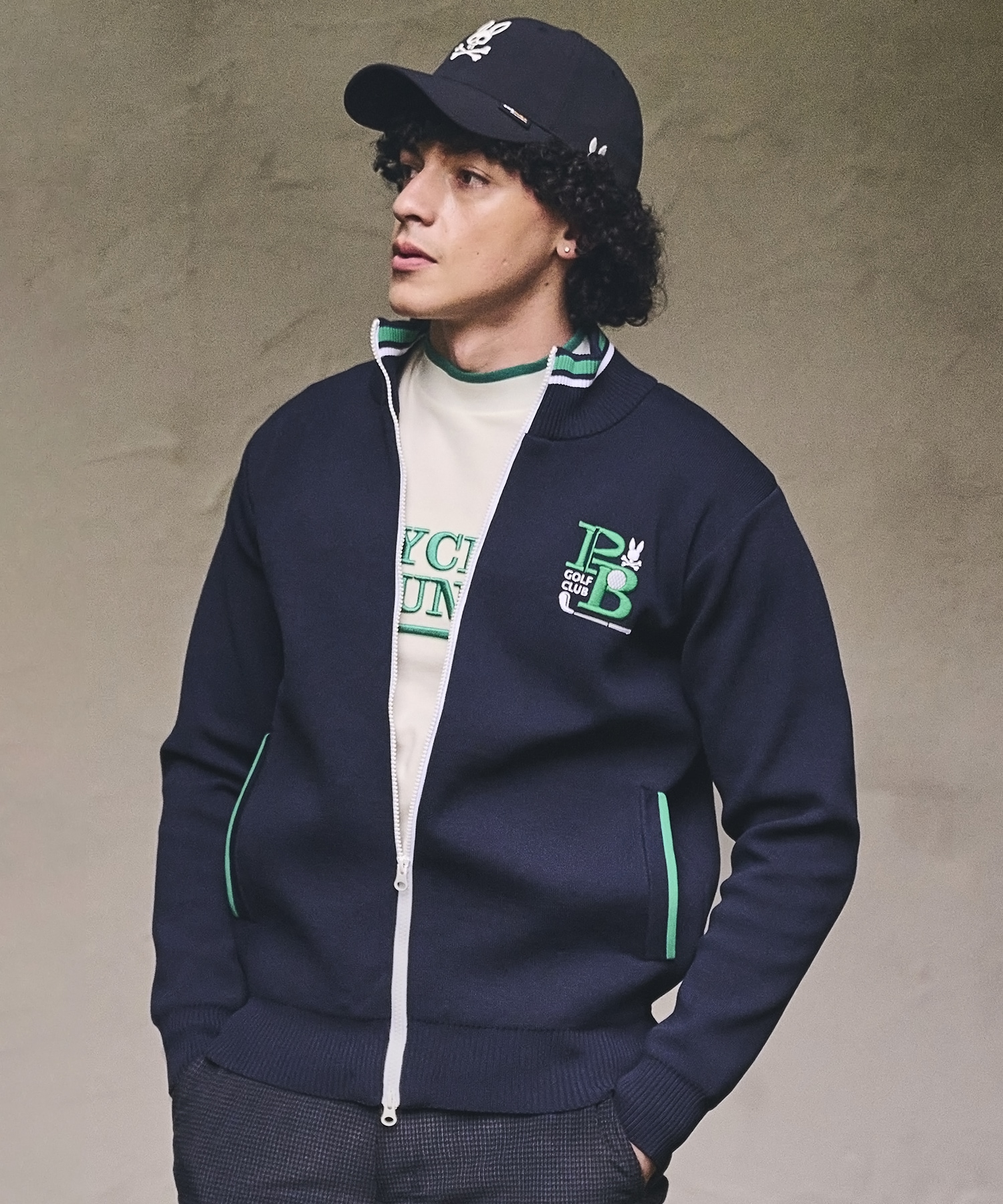 GOLF]ゴルフクラブ フルジップニットカーディガン｜Psycho Bunny