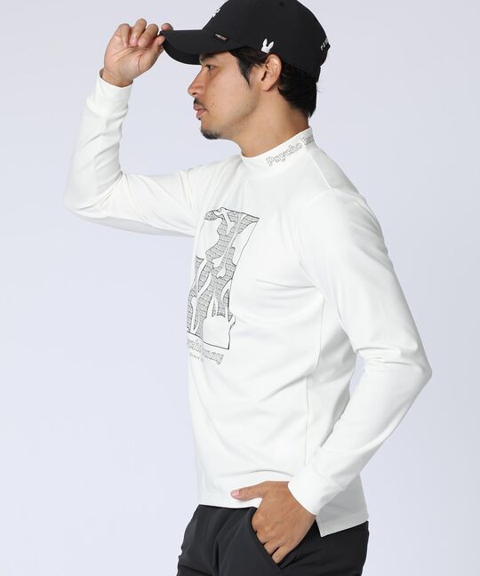 [GOLF]オリジナル総柄アートワーク モックネックＴシャツ