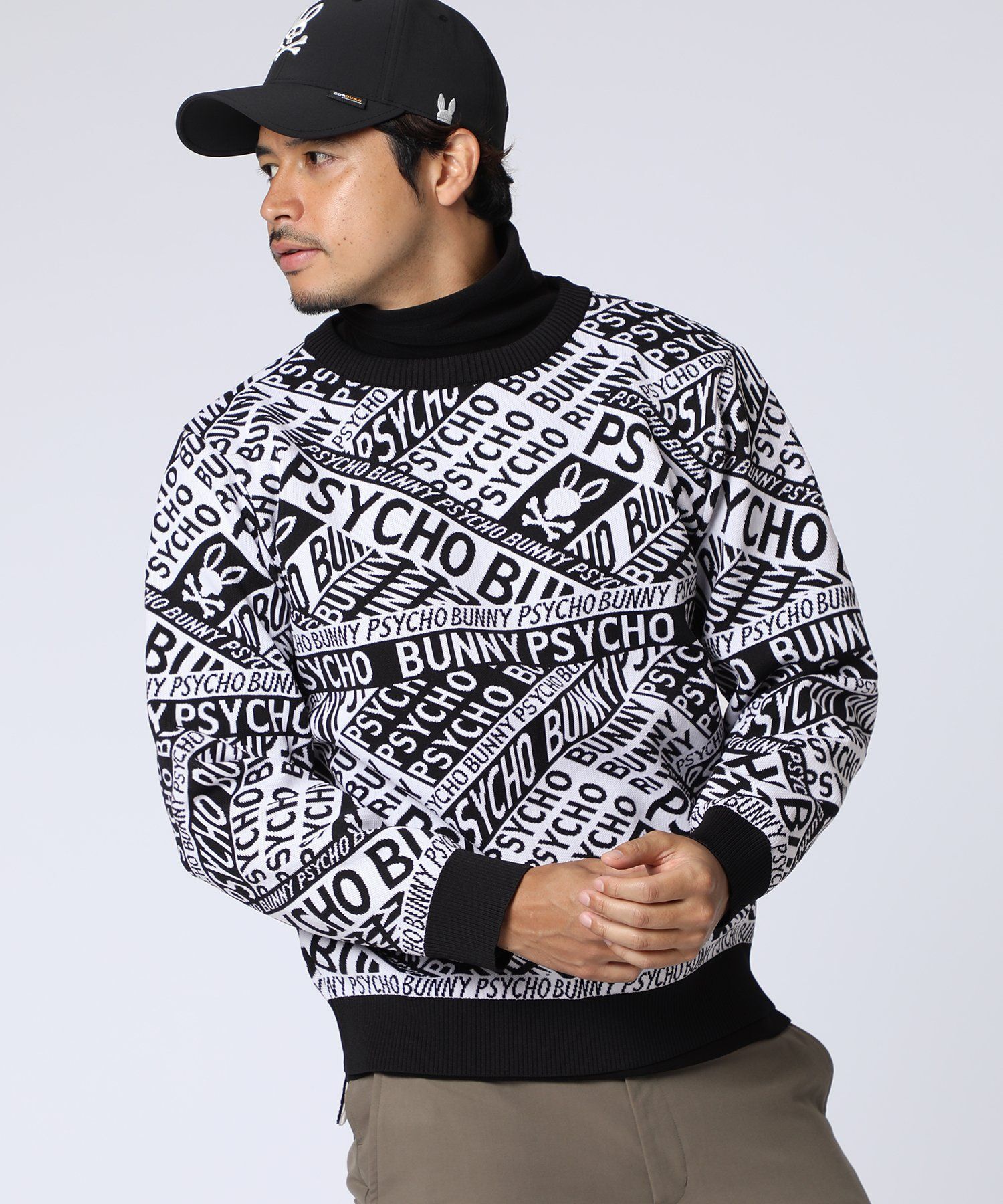 GOLF]総柄フォントロゴオリジナルジャガードニット｜Psycho Bunny