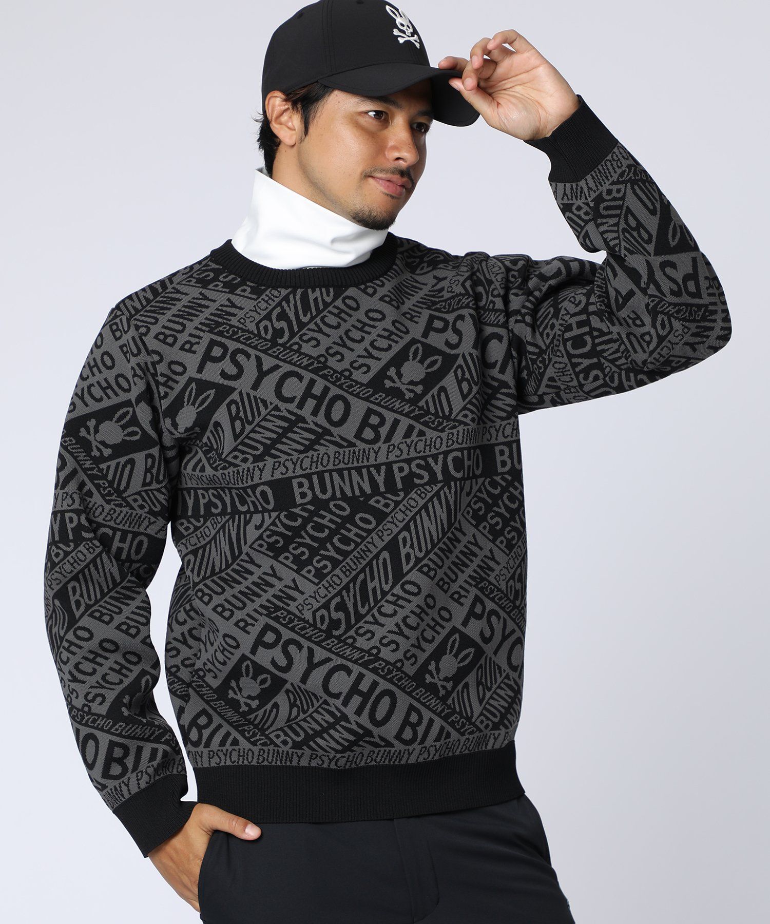 GOLF]総柄フォントロゴオリジナルジャガードニット｜Psycho Bunny