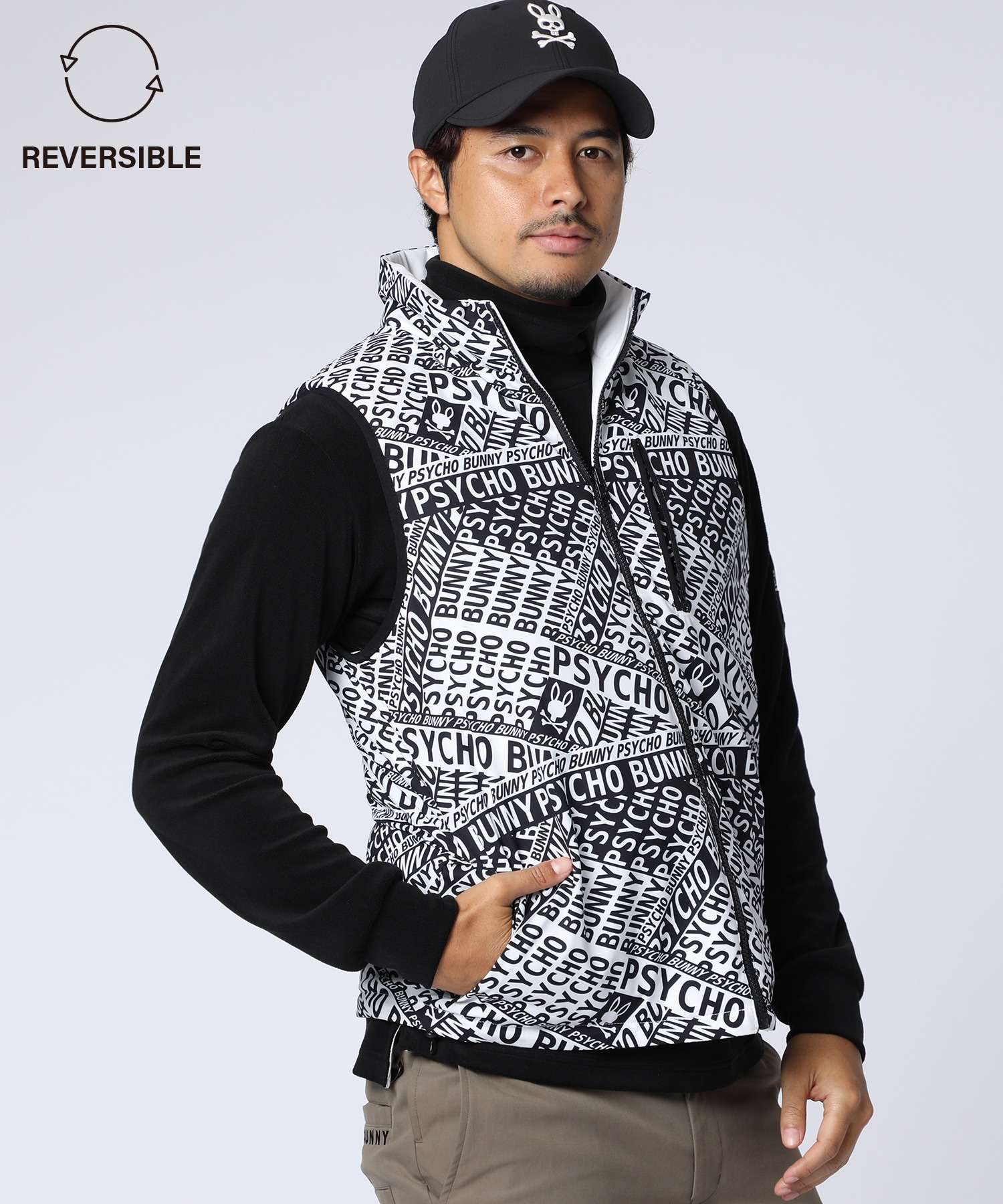 GOLF]総柄フォントロゴ リバーシブルベスト｜Psycho Bunny｜サイコ