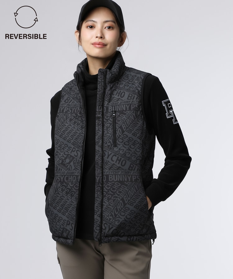 GOLF][WOMEN]総柄フォントロゴリバーシブルベスト｜Psycho Bunny