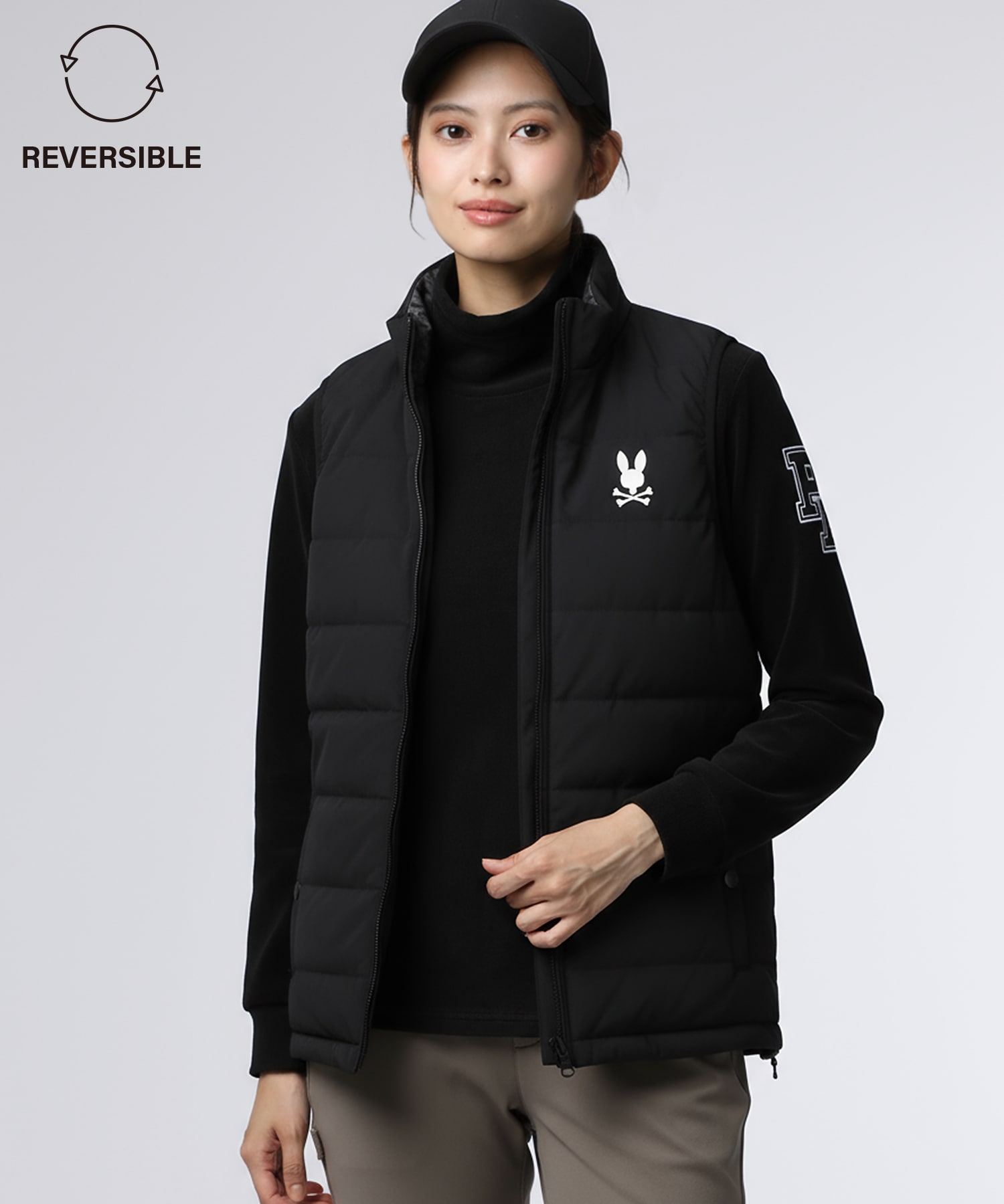 GOLF][WOMEN]総柄フォントロゴリバーシブルベスト｜Psycho Bunny