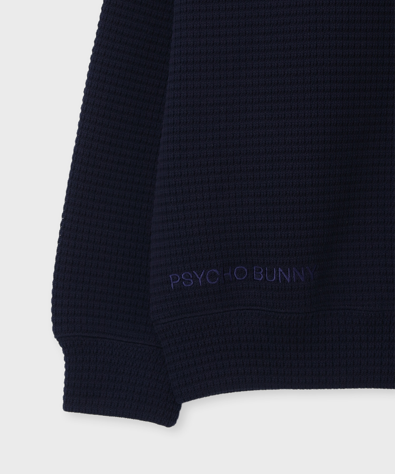 ダークブルー エアロデザイン フード ワンポイントバニー ワッフルダブルジップパーカ｜Psycho Bunny