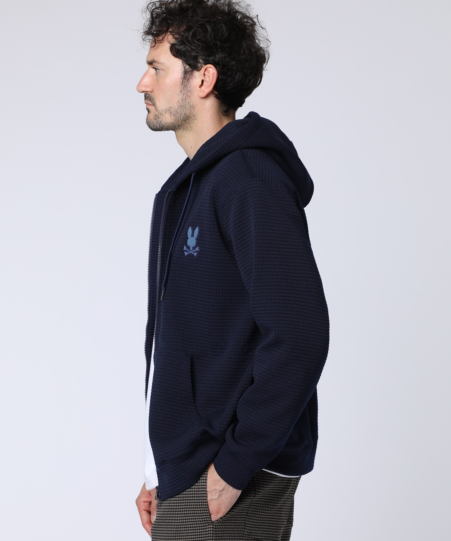 ワンポイントバニー ワッフルダブルジップパーカ｜Psycho Bunny