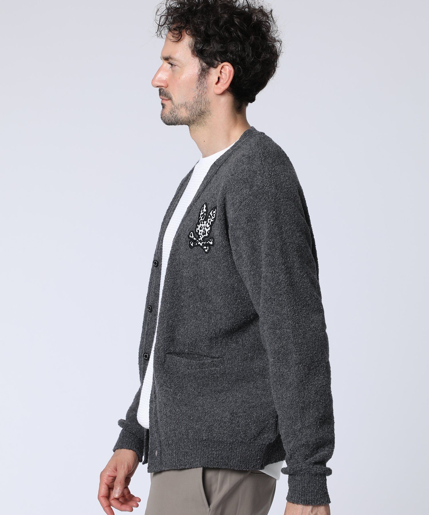 美品　メンズ　サイコバニー　グレー　刺繍カーディガン　うさぎ　Lサイズ 美品 メンズ サイコバニー グレー 刺繍カーディガン うさぎ Lサイズ