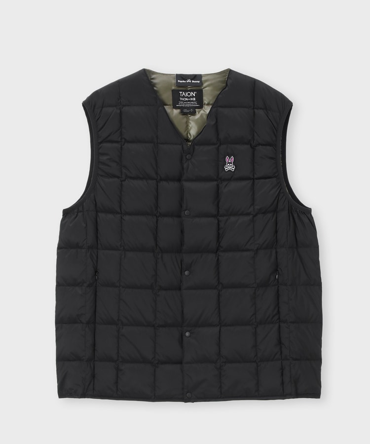 ◼️美品◼️サイコバニー◼️TAION◼️Vネックインナーダウンベスト◼️黒◼️M ミリタリー Vネックジップ ダウンベスト – TAIONインナーダウン