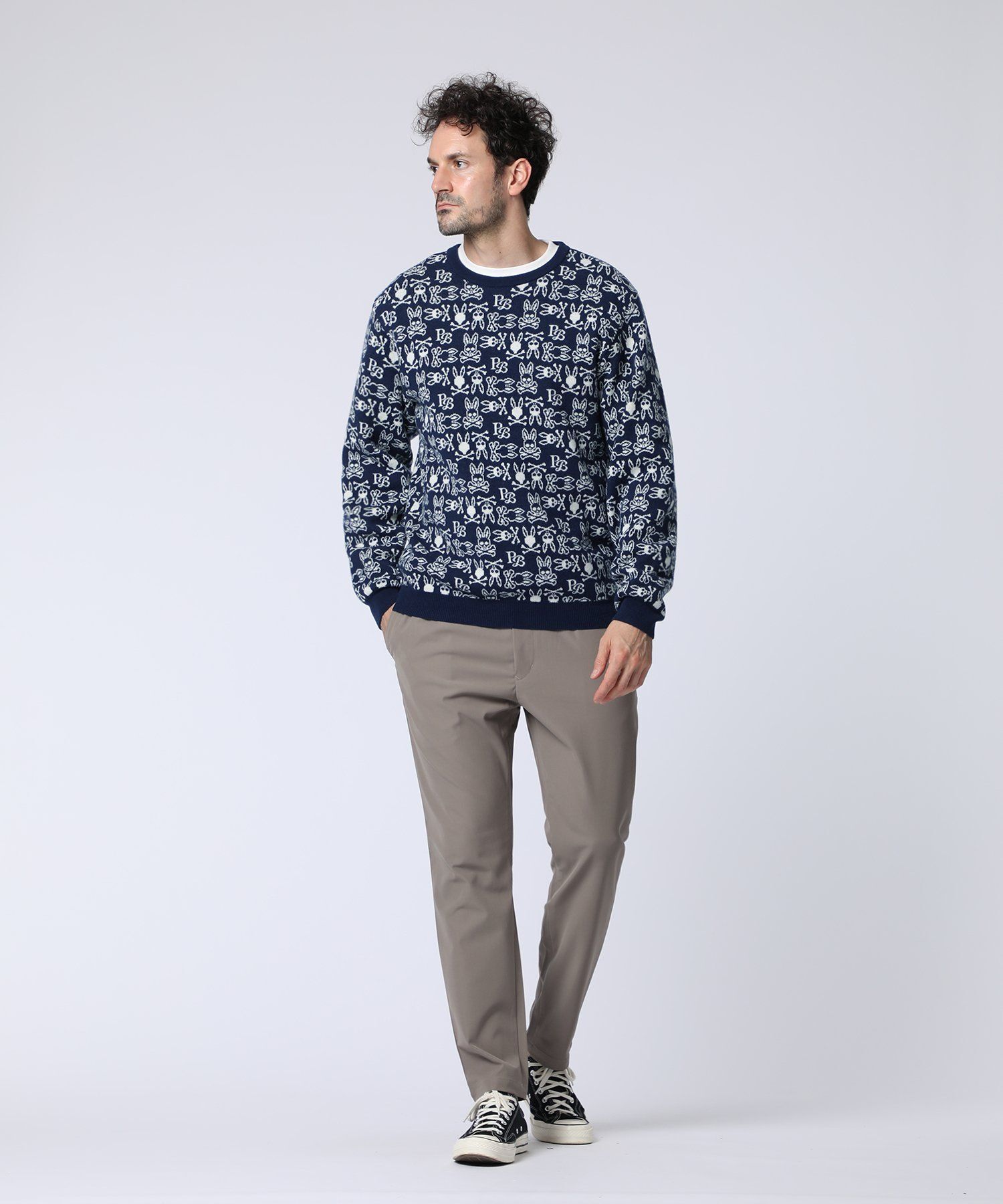 オリジナルジャガード クルーネック総柄ニット｜Psycho Bunny｜サイコ