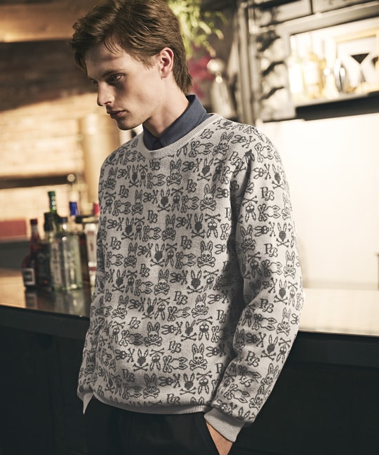 オリジナルジャガード クルーネック総柄ニット