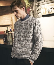 オリジナルジャガード クルーネック総柄ニット
