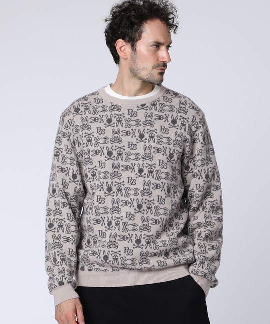 オリジナルジャガード クルーネック総柄ニット