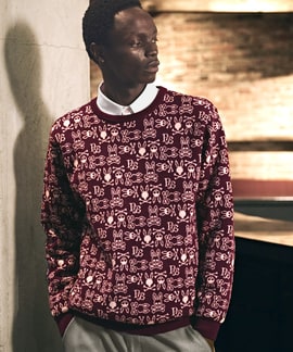 オリジナルジャガード クルーネック総柄ニット