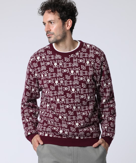 オリジナルジャガード クルーネック総柄ニット