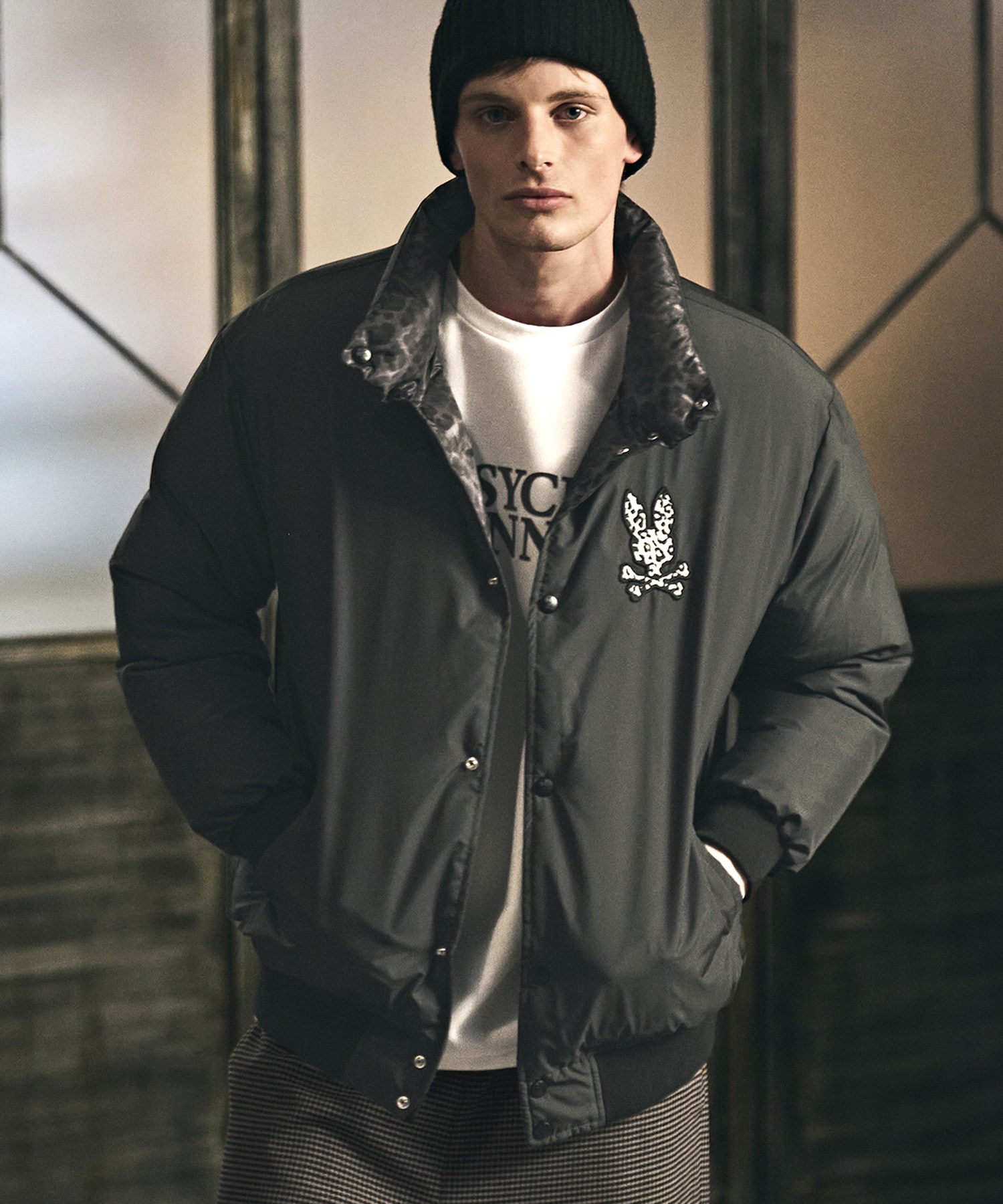 リバーシブル Psycho Bunny スプラッターダウンスカート2 レオパードタフタ ダウンジャケット｜Psycho Bunny｜サイコバニー 公式