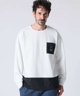 異素材切替 　ポンチ ロングスリーブ Tシャツ