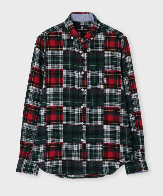 タータンチェック パッチワークシャツ