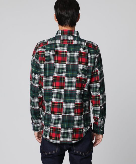 タータンチェック パッチワークシャツ