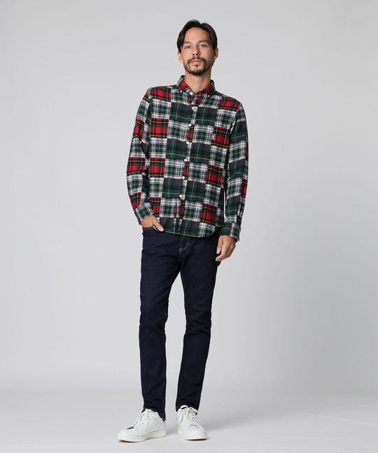 タータンチェック パッチワークシャツ