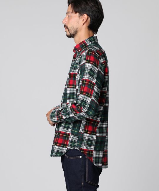 タータンチェック パッチワークシャツ