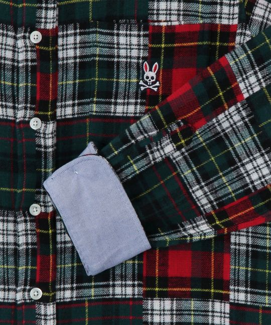 タータンチェック パッチワークシャツ