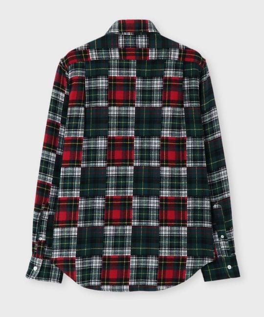 タータンチェック パッチワークシャツ