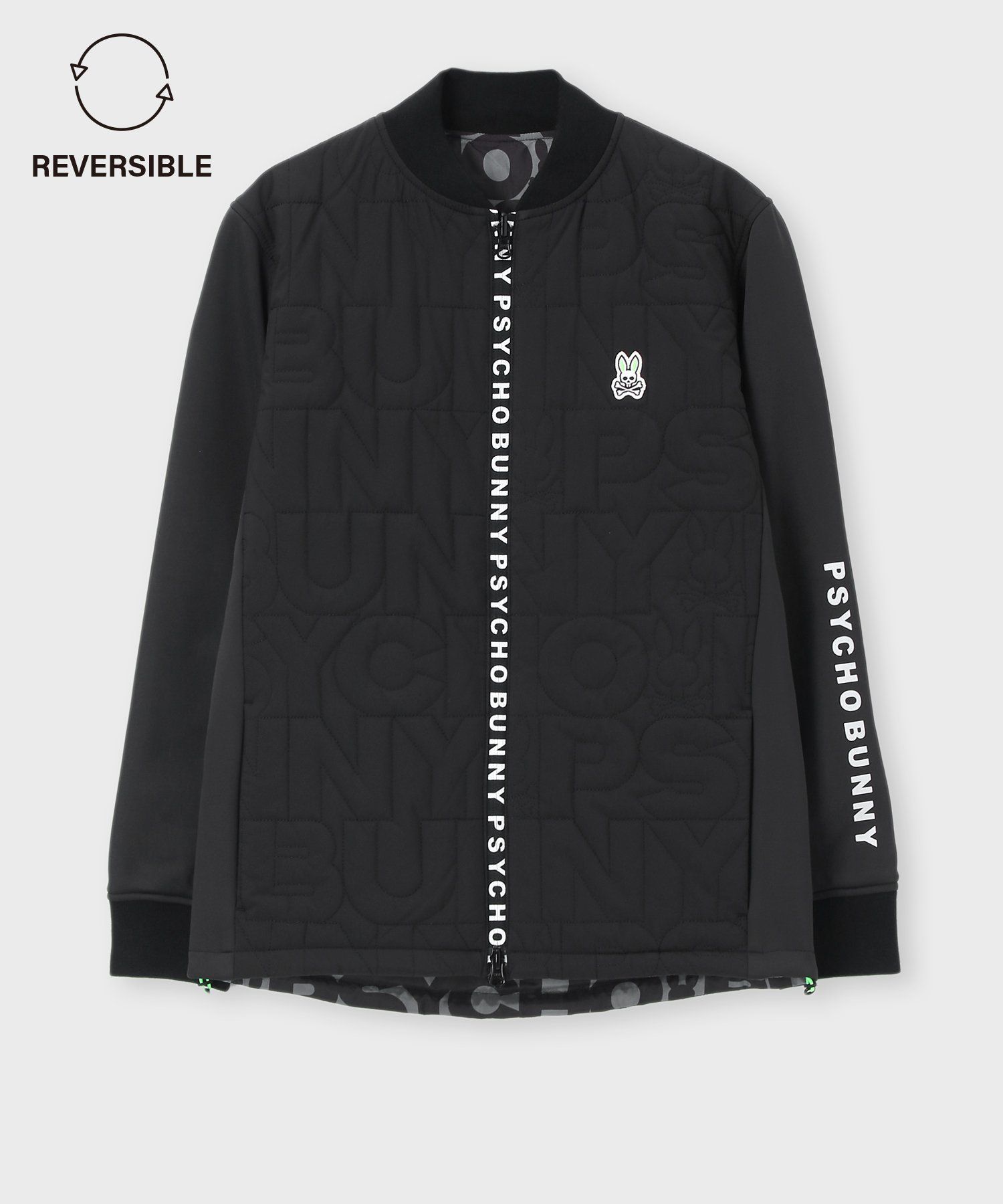 (美品) サイコバニー 2WAYダウンブルゾン 黒×白 総柄 袖着脱可 Psycho Bunny（サイコバニー） 2WAYダウンブルゾン 黒×白 総柄 袖着脱