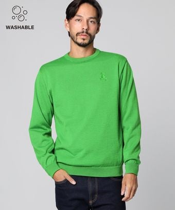 [手洗いOK]ワンポイントロゴ ウォッシャブル　ニット