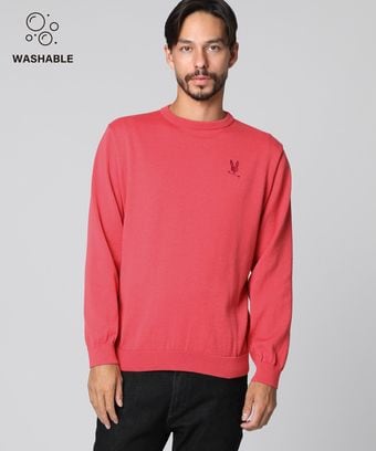 [手洗いOK]ワンポイントロゴ ウォッシャブル　ニット