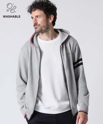 [手洗いOK]トリコライン 　ニット ジップパーカ