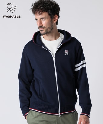 [手洗いOK]トリコライン 　ニット ジップパーカ