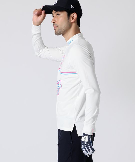 [GOLF]ラインモチーフ 裏起毛モックネック ロングスリーブTシャツ