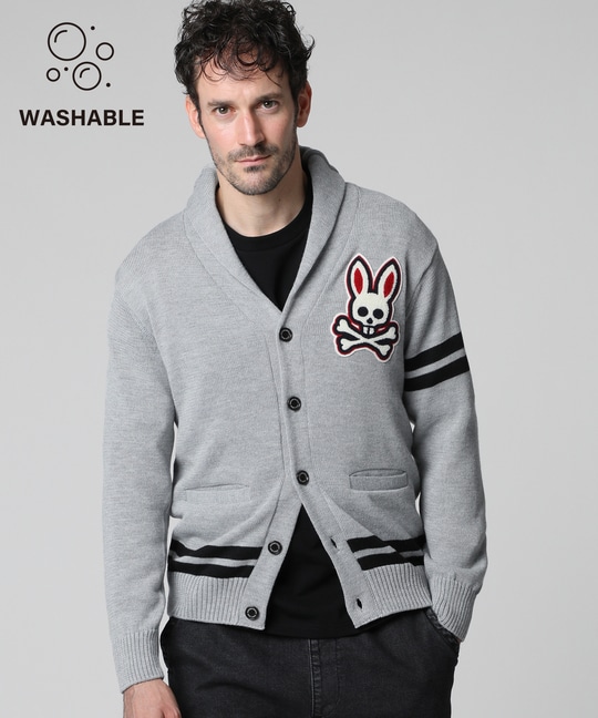 [手洗いOK]ショールカラー レタード カーディガン