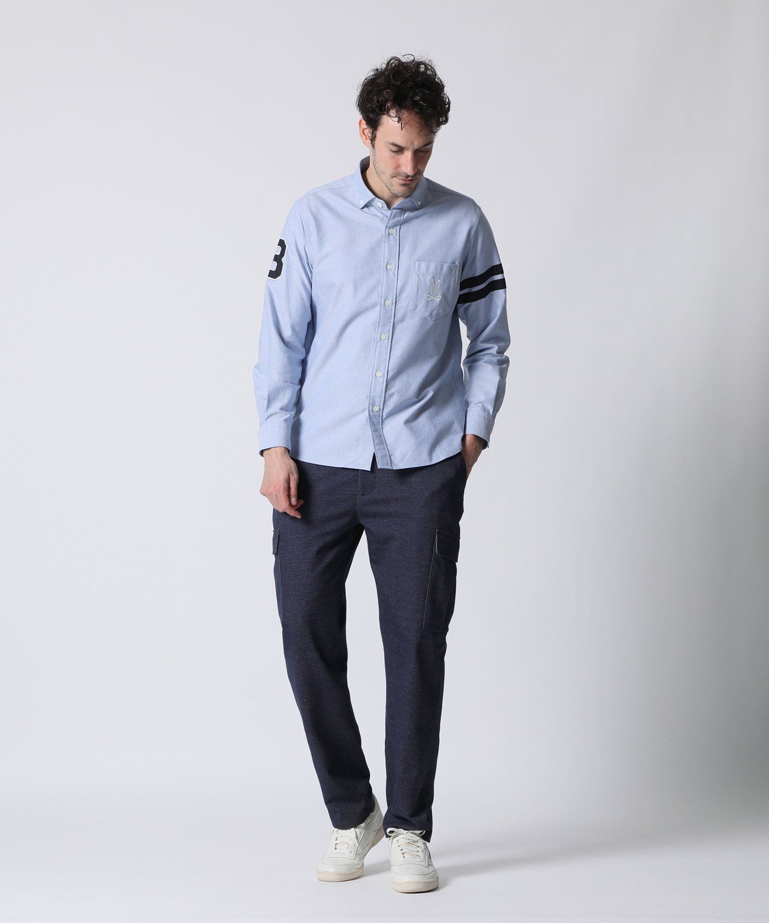 サイコバニー シャツ 日本製 ホワイト Lサイズ スリーブライン ナンバリング オックスシャツ｜Psycho Bunny｜サイコ