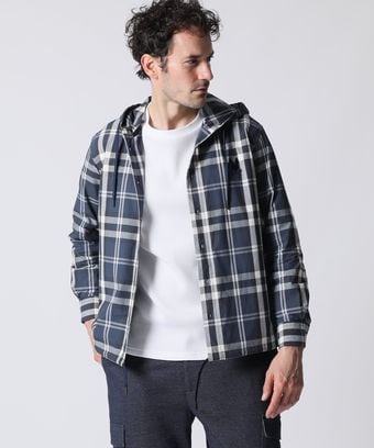 ビッグチェックフーディ　シャツブルゾン