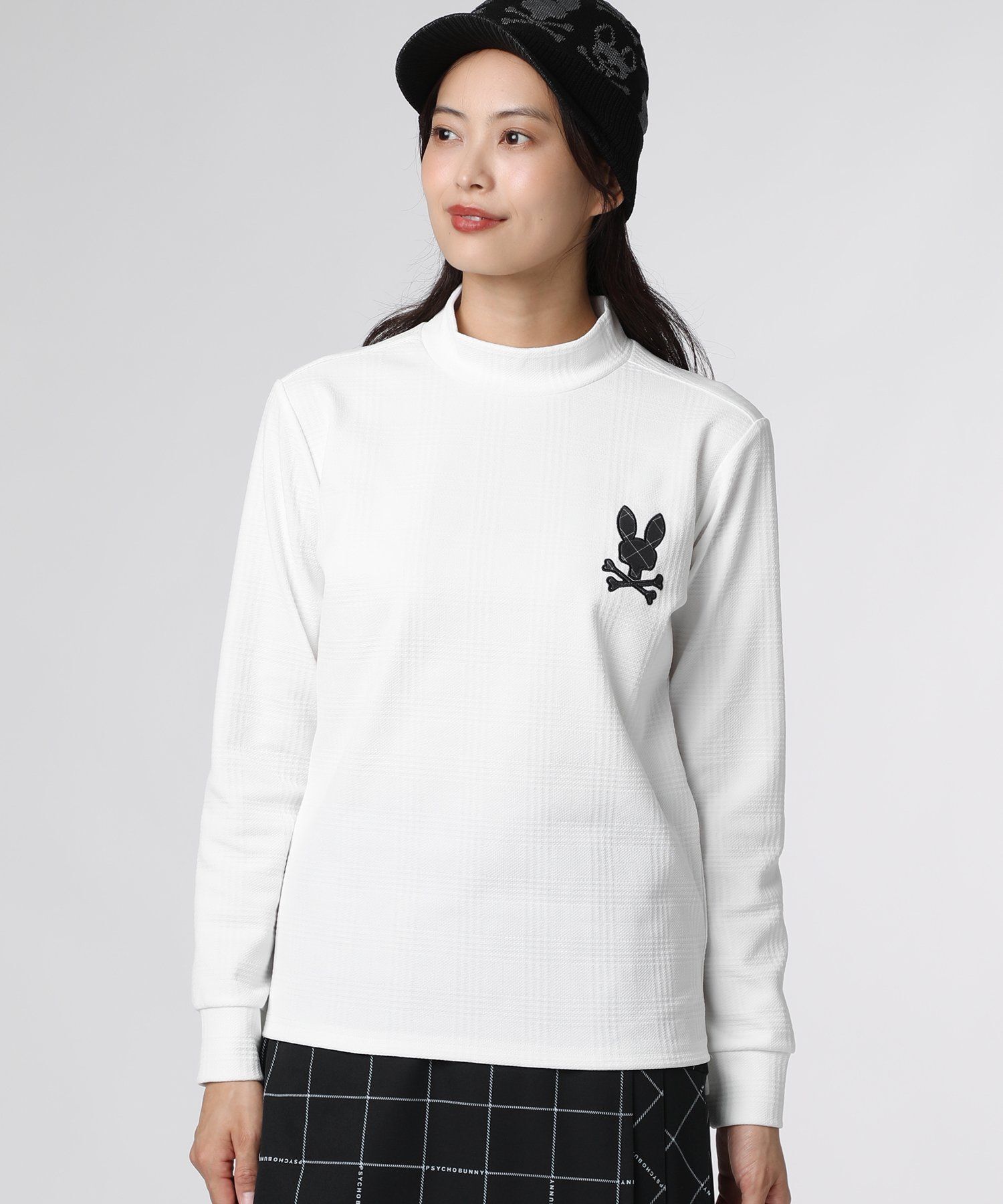 美品 バーバリーゴルフ 長袖 モックネック Tシャツ ロゴ チェック ホワイト 美品 バーバリーゴルフ 長袖 モックネック Tシャツ ロゴ チェック